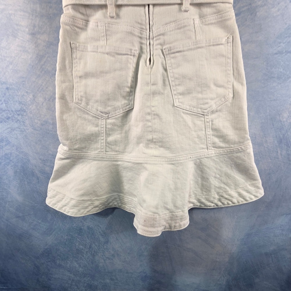 7 For All Mankind White Denim Belted Ruffle Hem Mini Dress Womens Size Small - Picture 7 of 8